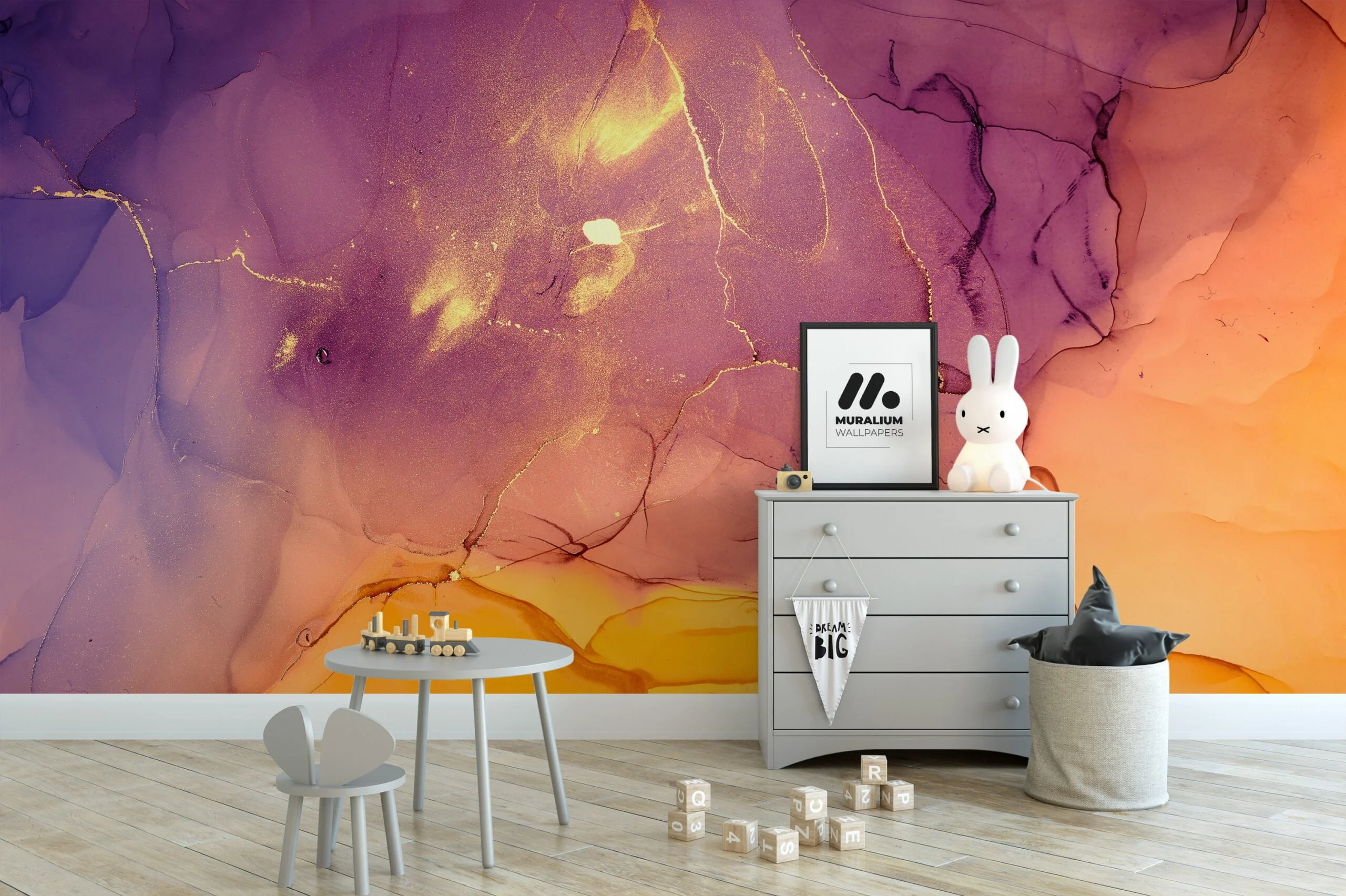 Abstract Orange and Purple Ink Art Wallpaper - Peel and Stick, Easy to Apply and Ideal for Modern Interiors