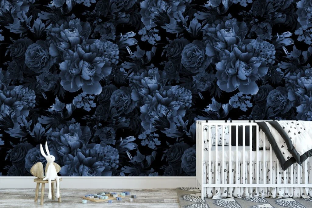 Dark Blue Flower Bouquet Wallpaper, Removable Peel and Stick Floral Wall Mural, Self Adhesive Wallpaper for Living Room and Bedroom Decor