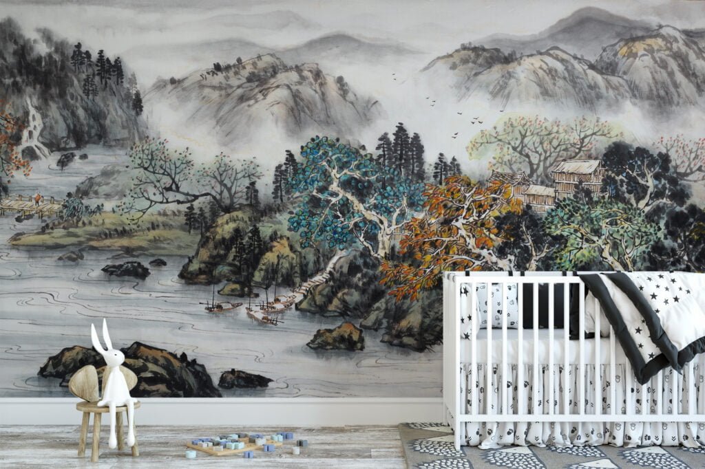 Vintage Landscape Painting Wallpaper, Classic Traditional Peel and Stick Self Adhesive Wall Mural, Removable Temporary Wallpaper