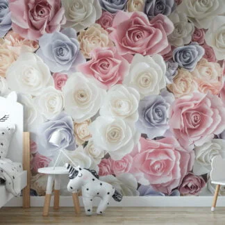 Pastel Purple and Pink Roses Wallpaper, Delicate and Romantic Peel and Stick Wall Mural, Self Adhesive Removable Wallpaper for a Dreamy Bedroom