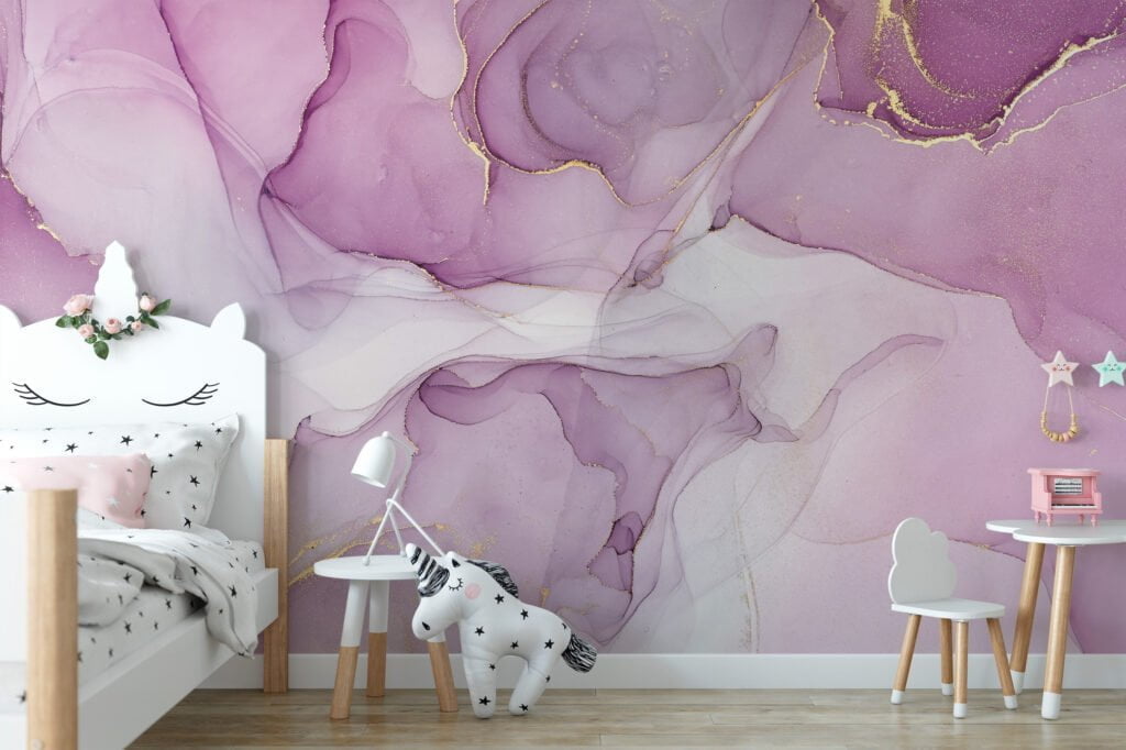 Marble Texture Wallpaper with Pink, Purple and Gold Veins - Self-Adhesive Peel & Stick Removable Wallpaper for Luxe Interiors