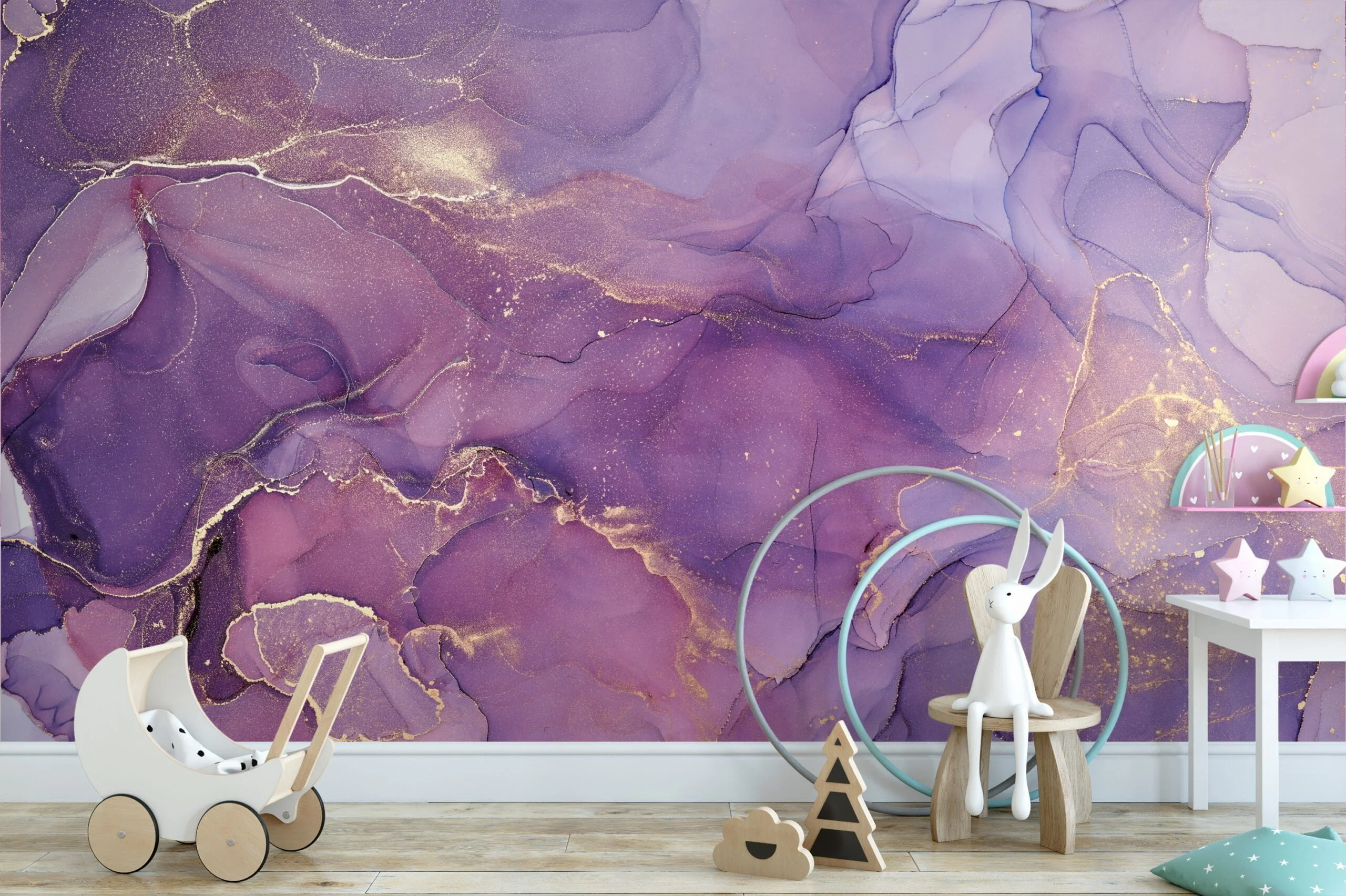 Pink and Purple Shades Marble Patterned Wallpaper - Removable Self-Adhesive Peel & Stick Wall Mural for Whimsical Home Decor