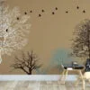 Peel and Stick Minimalist Trees and Birds Wallpaper with Customizable Sizes and Removable Properties for Modern Wall Decor in Living Rooms or Bedrooms