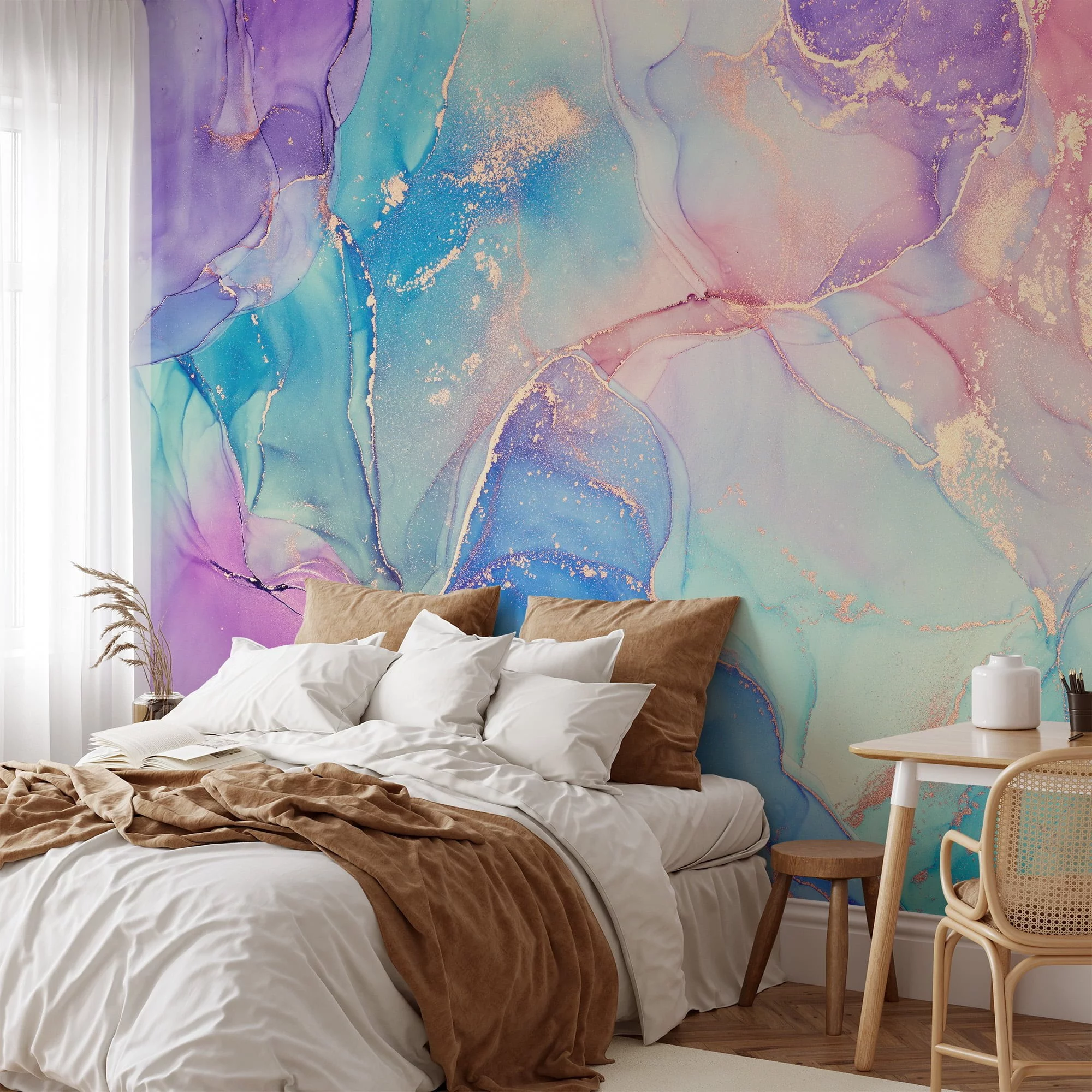 Revamp your walls with our mesmerizing multicolored marble wallpaper. Its dynamic blend of colors and natural patterns will instantly elevate the aesthetics of any room. For hassle-free installation, try our peel and stick pastel wallpaper