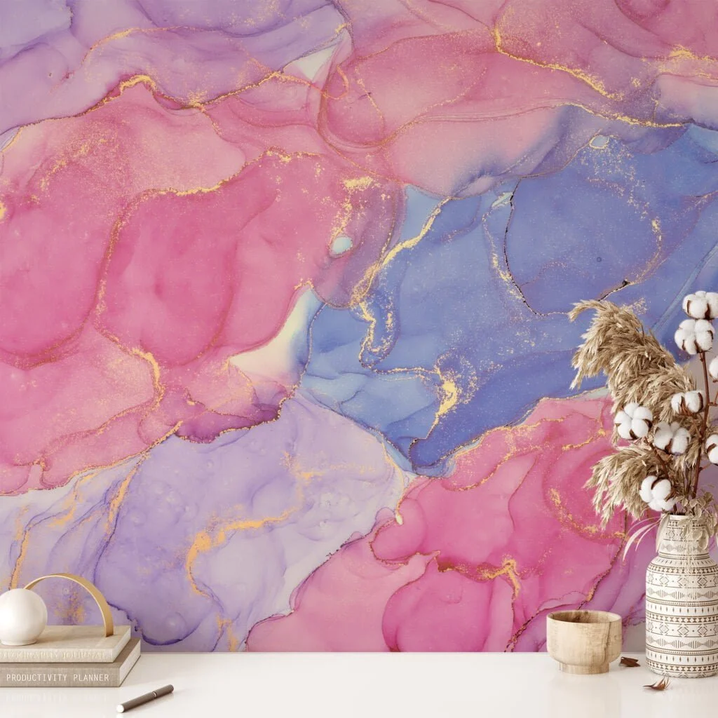 Dynamic and Multicolored Marble Effect Wallpaper for a Striking and Contemporary Home Ambiance