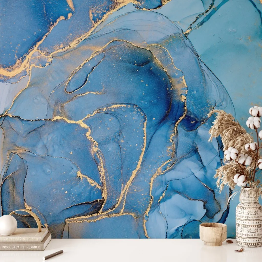 Exquisite Luxury Blue Marble Effect Wallpaper for a Sophisticated and Elegant Home Decor