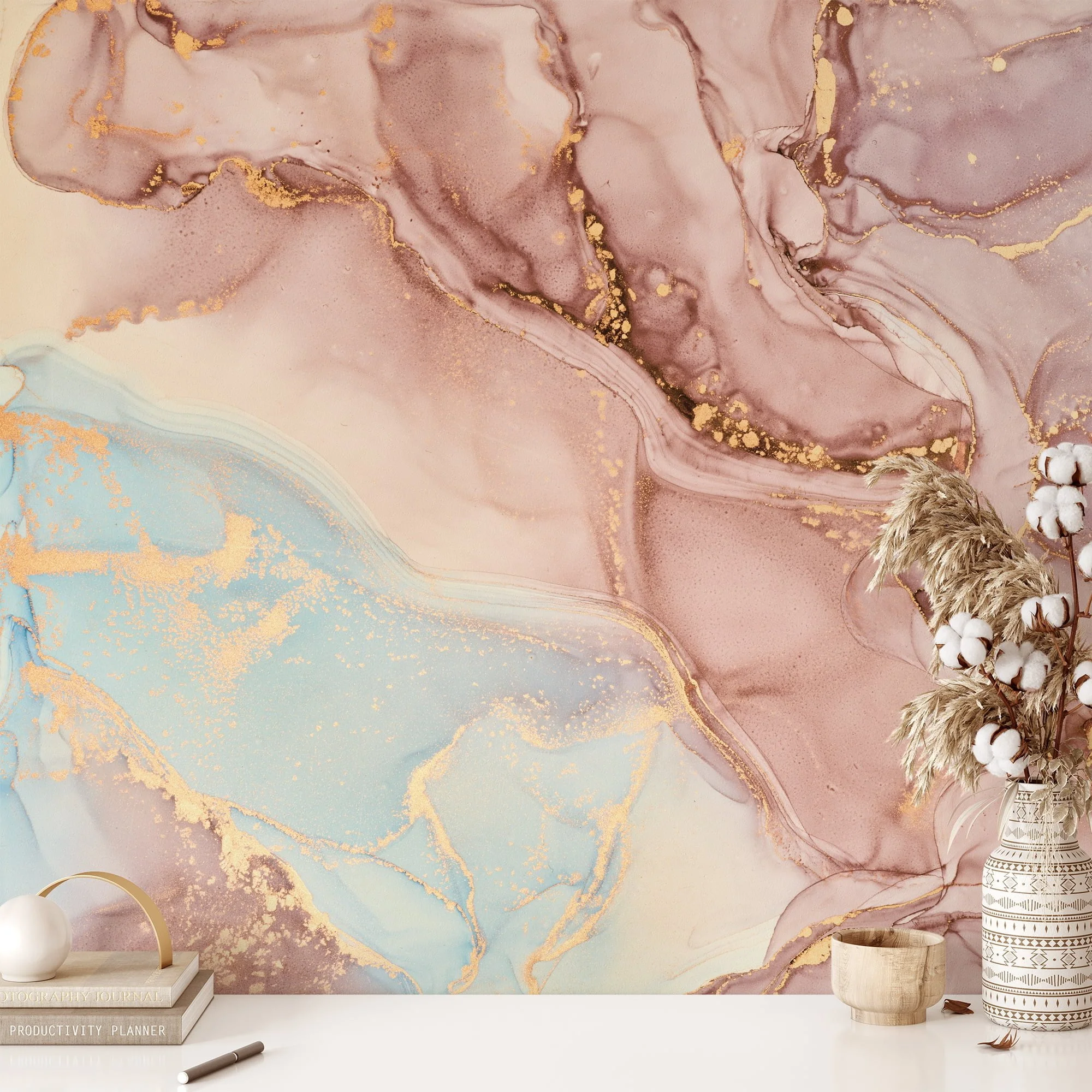 Luxurious Rose Gold Marble Texture Wallpaper for a Glamorous and Refined Home Decor