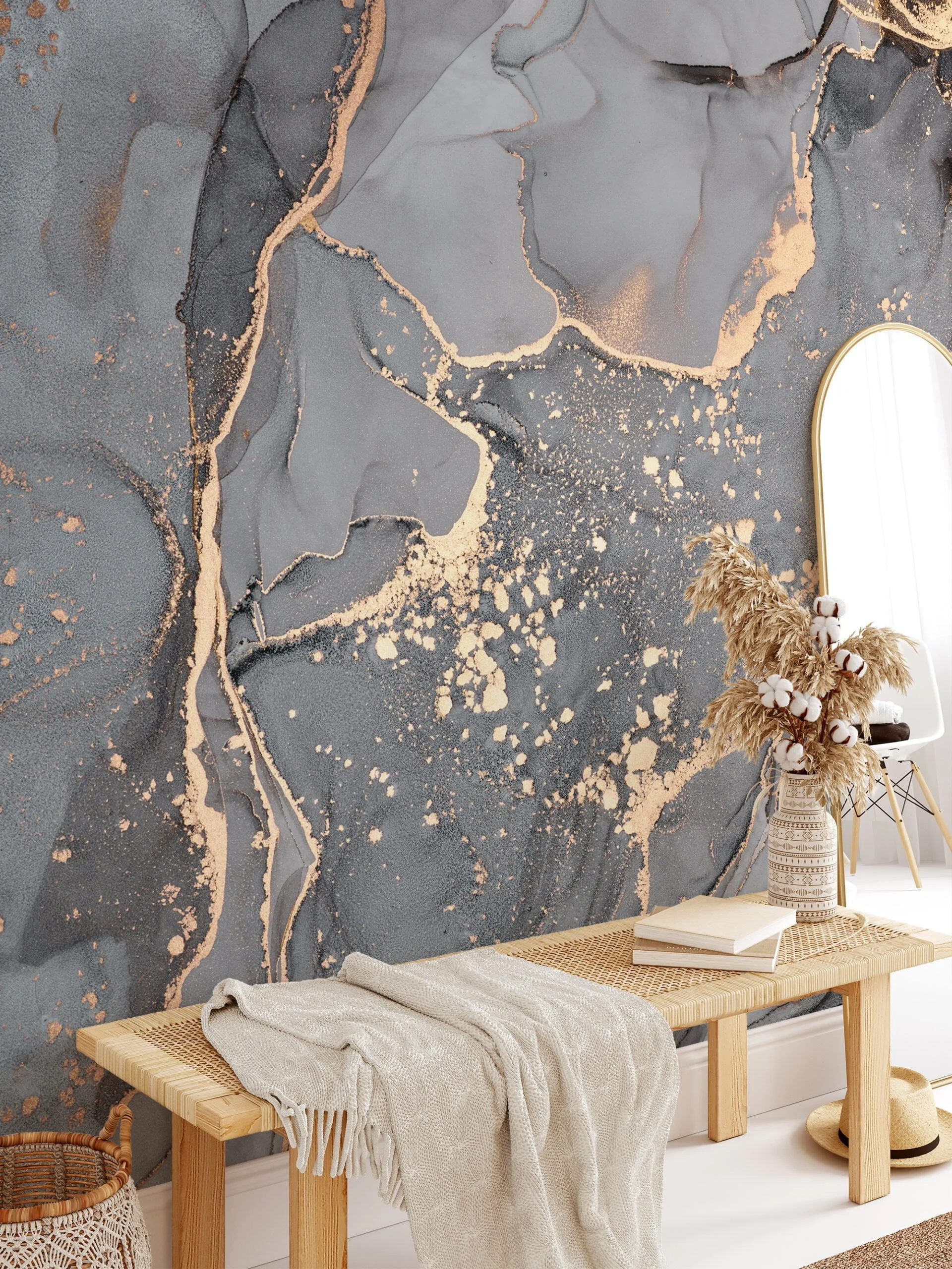 Grey and Gold Marble Texture Wallpaper