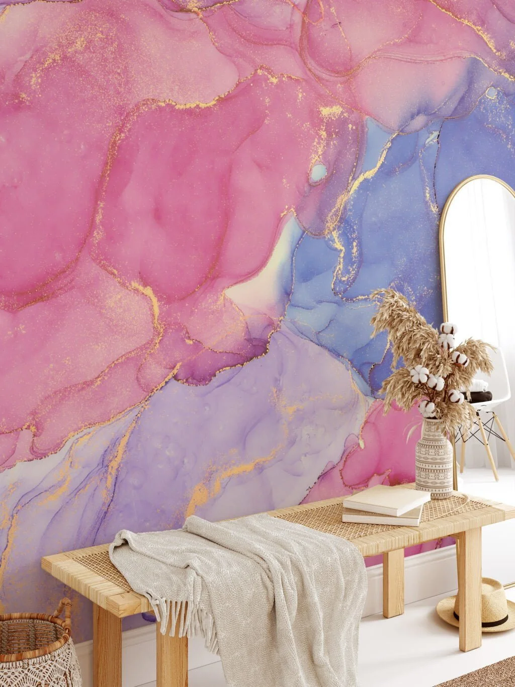 Dynamic and Multicolored Marble Effect Wallpaper for a Striking and Contemporary Home Ambiance