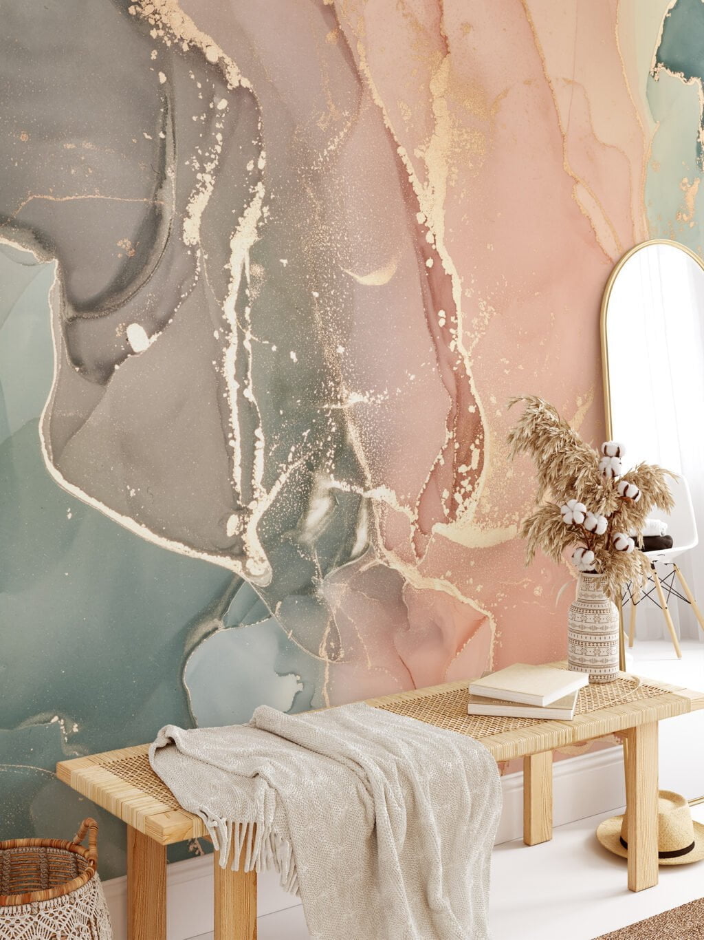 Mesmerizing Mixed-Colored Ink Art with Gilded Flakes Wallpaper for a Captivating and Opulent Home Ambience