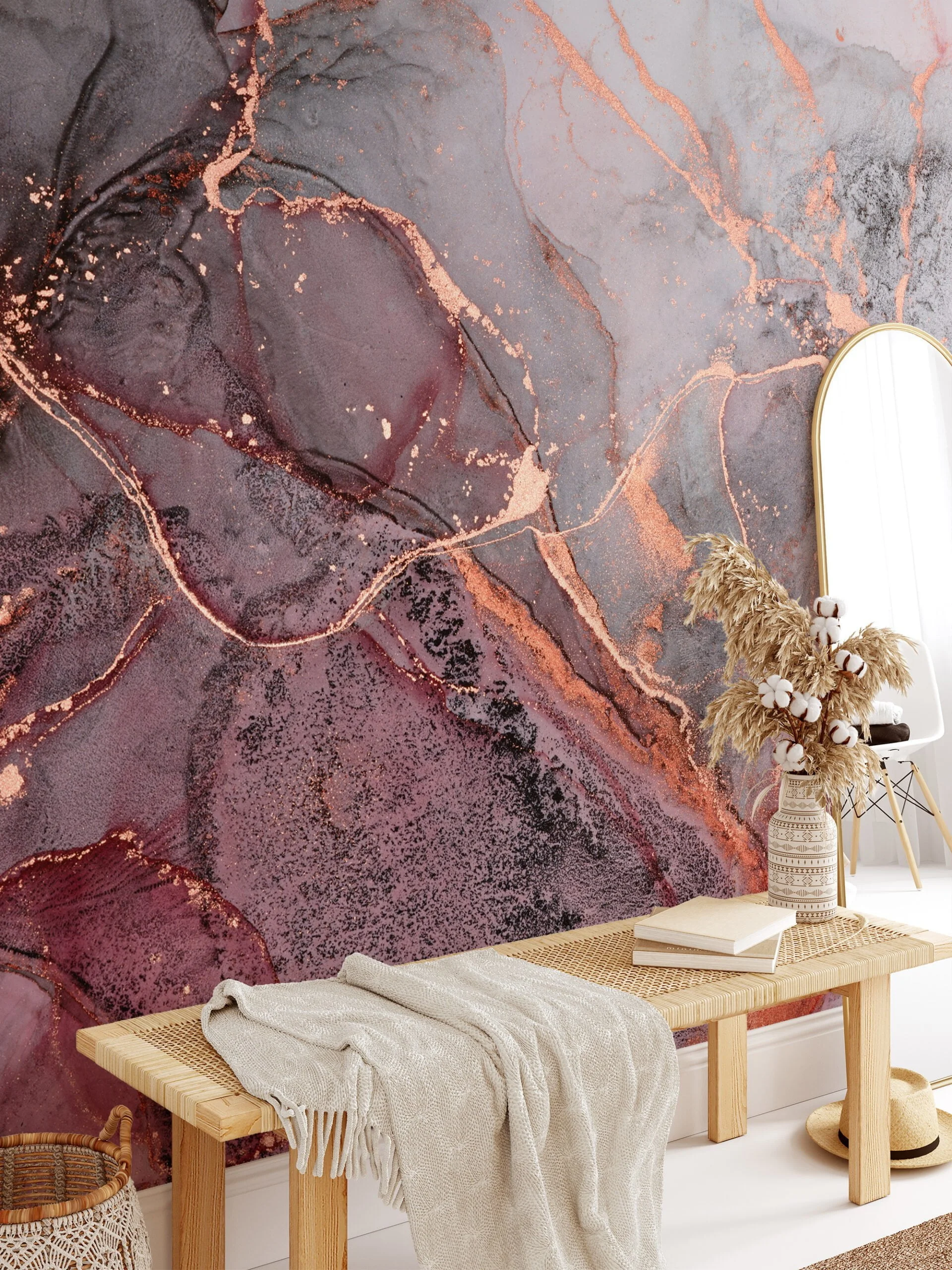 Bold and Striking Red and Black Ink Art Wallpaper for a Dramatic and Contemporary Home Decor