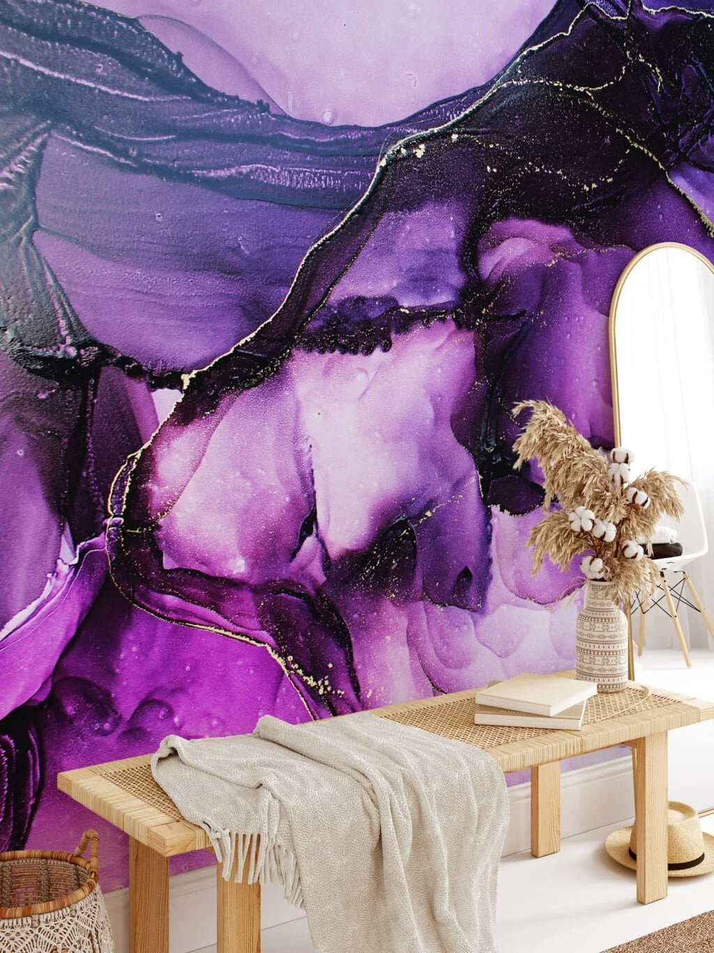 Ethereal and Enchanting Shades of Purple Alcohol Ink Art Wallpaper for a Mesmerizing and Artistic Home Ambience