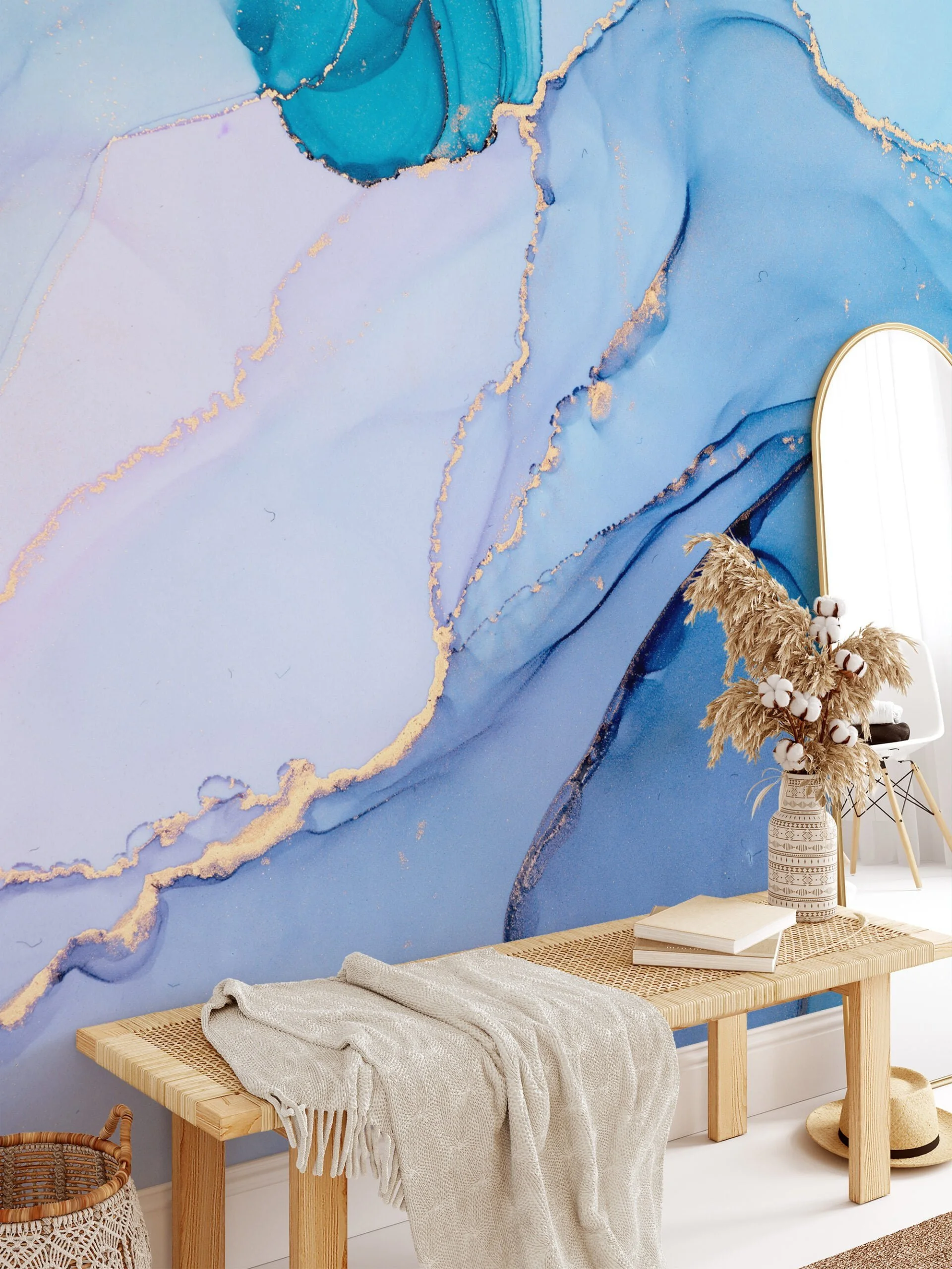 Captivating and Multicolored Blue Marble Texture Wallpaper for an Artistic and Striking Home Ambiance