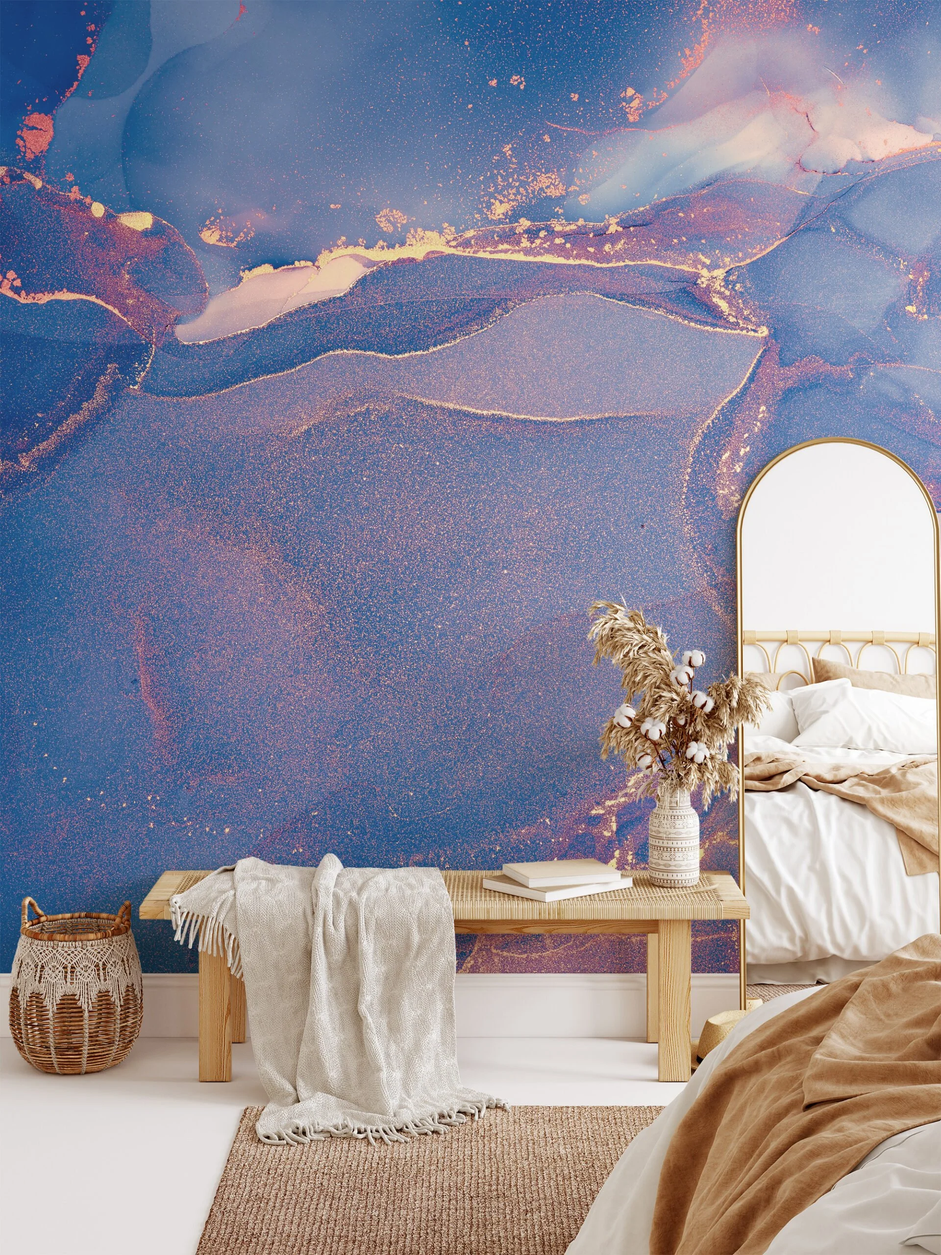 Enchanting and Serene Dreamy Blue Colored Marble Texture Wallpaper for a Tranquil and Elegant Home Decor