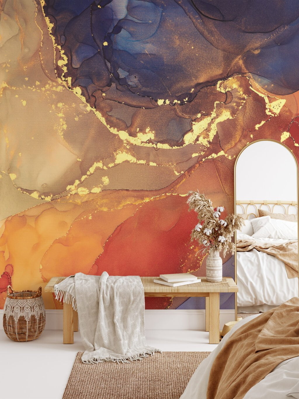 Revitalize your walls with the captivating charm of our Colorful Orange Marble Texture Wallpaper