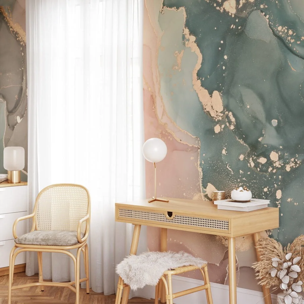 Mesmerizing Mixed-Colored Ink Art with Gilded Flakes Wallpaper for a Captivating and Opulent Home Ambience