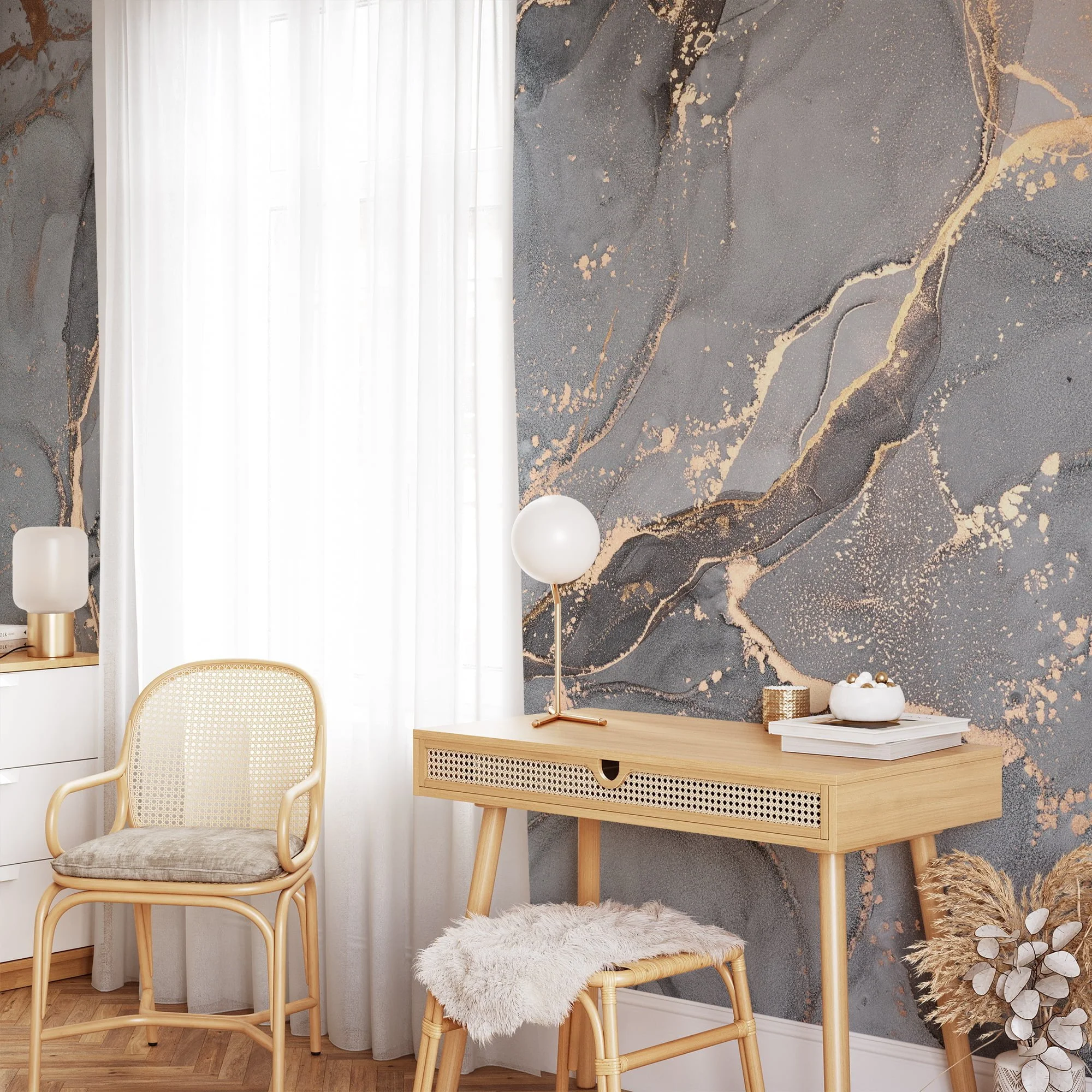 Grey and Gold Marble Texture Wallpaper