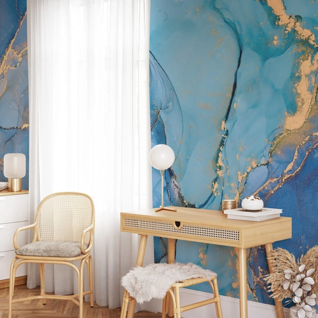 Exquisite Luxury Blue Marble Effect Wallpaper for a Sophisticated and Elegant Home Decor