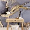 Sophisticated Grey and Gold Ink Art Wallpaper for an Elegant and Luxurious Home Ambiance