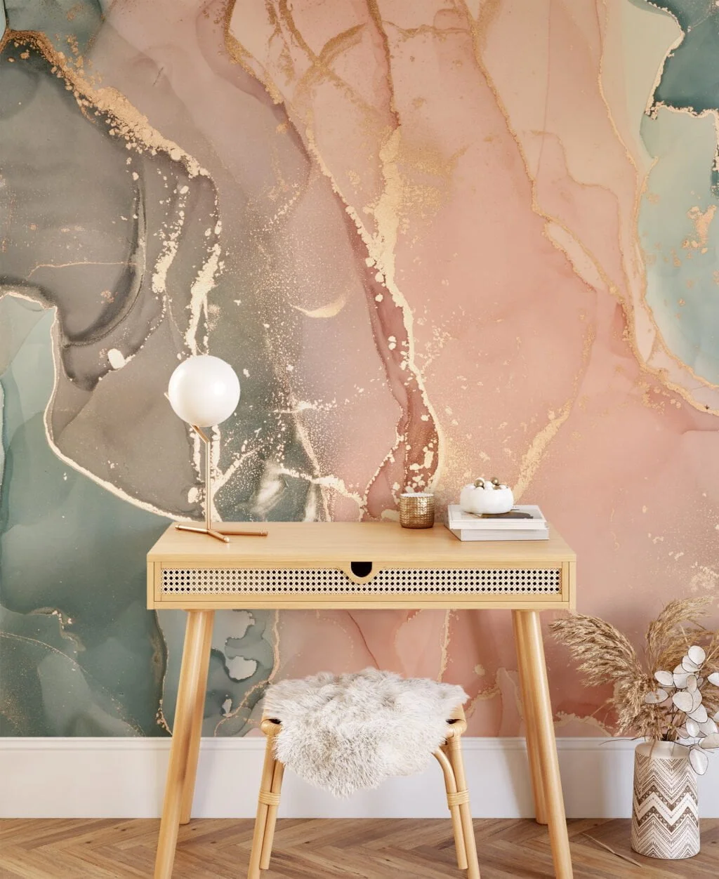 Mesmerizing Mixed-Colored Ink Art with Gilded Flakes Wallpaper for a Captivating and Opulent Home Ambience