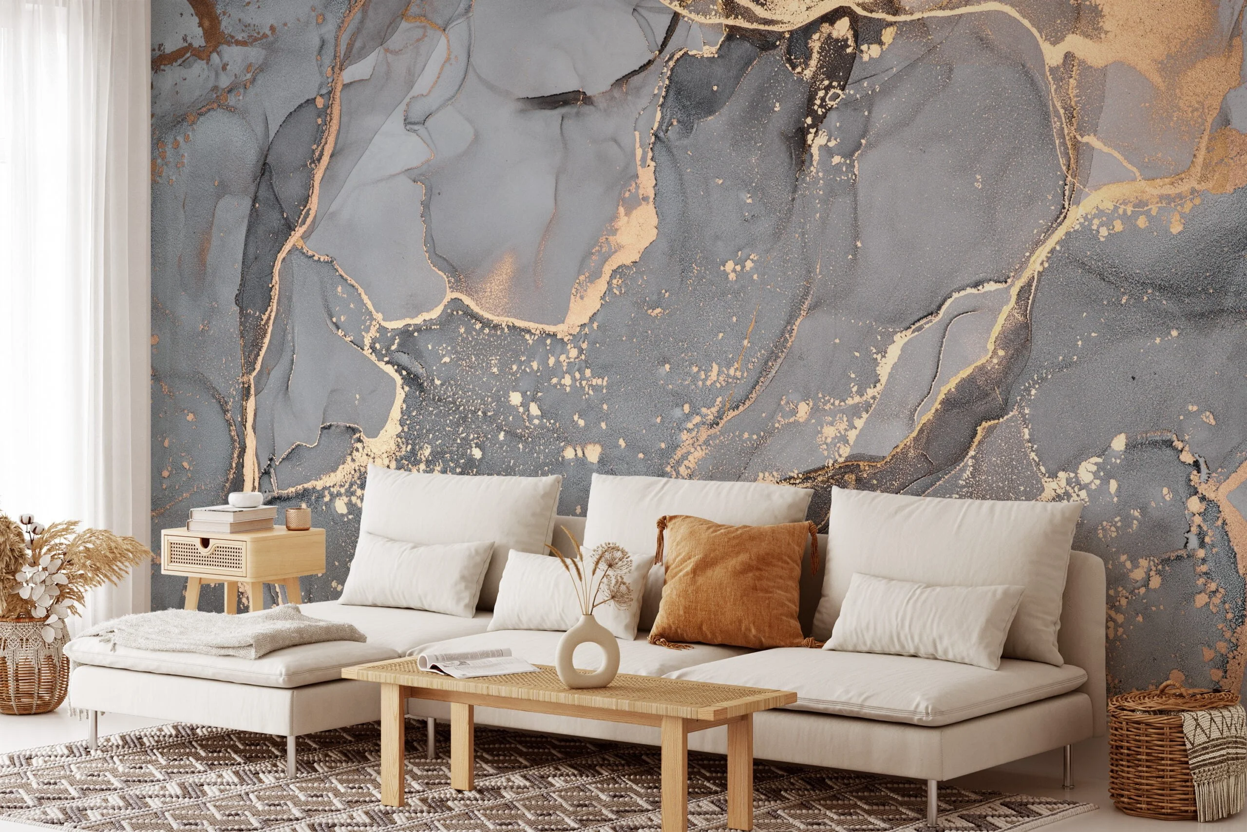 Grey and Gold Marble Texture Wallpaper