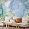 Refreshing Green, Blue, and Yellow Marble Texture Wallpaper for a Vibrant and Modern Home Decor