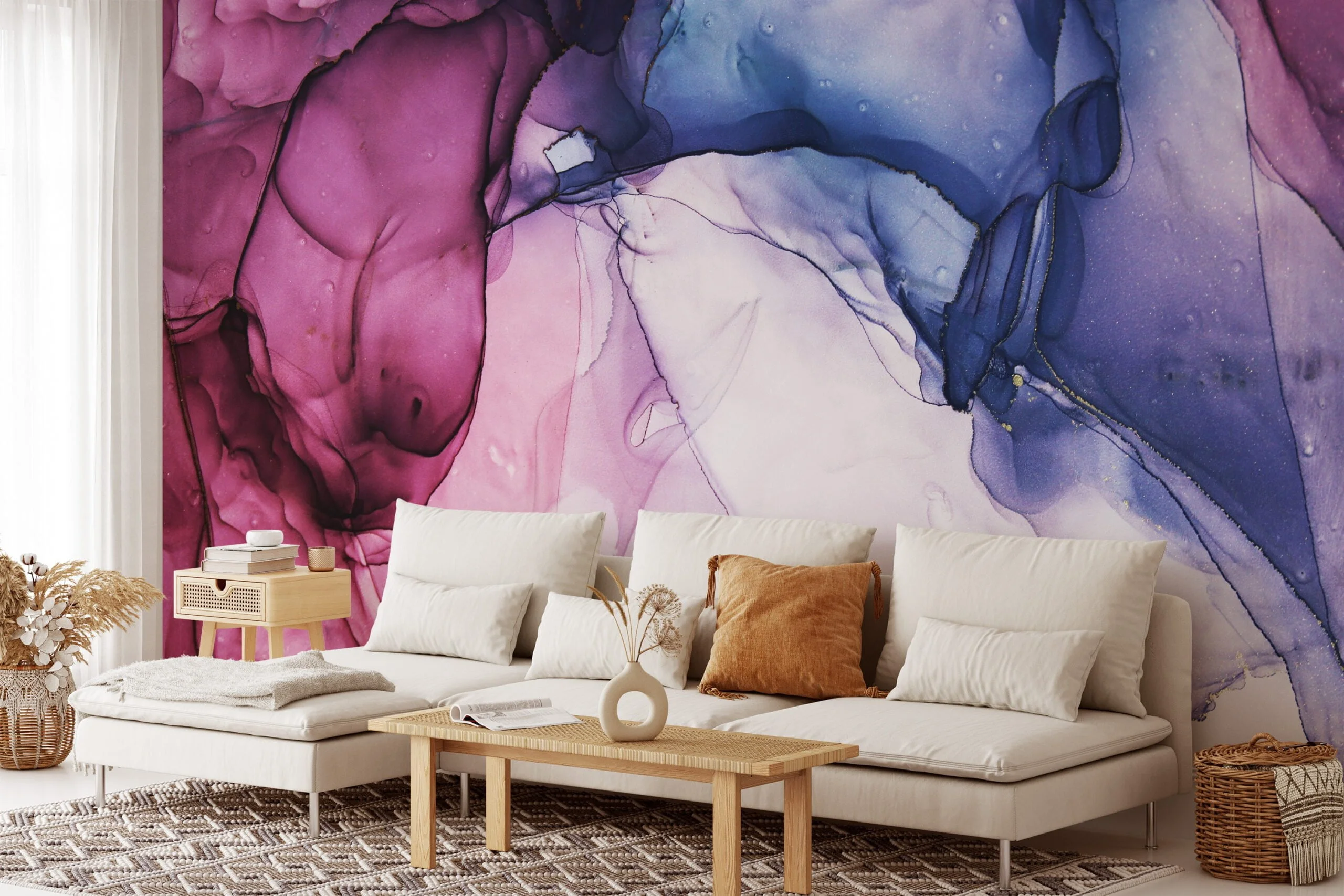 Dynamic and Expressive Mixed Colored Fluid Art Wallpaper for a Bold and Artistic Home Ambiance
