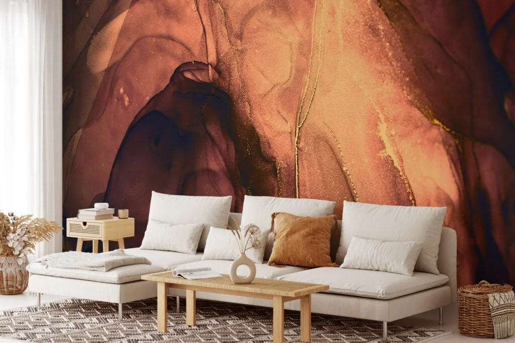 Cozy and Inviting Warm-Toned Stone Effect Marble Wallpaper for a Rustic and Elegant Home Decor