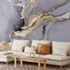 Sophisticated Grey and Gold Ink Art Wallpaper for an Elegant and Luxurious Home Ambiance