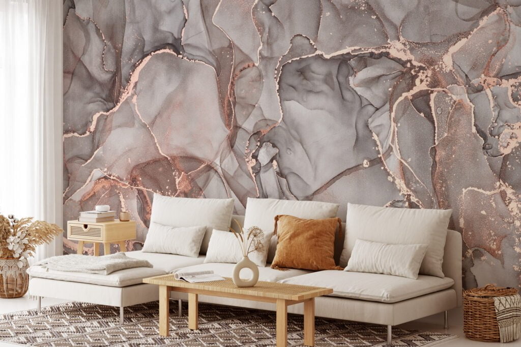 Elegant and Subtle Mixed Nude Colored Marble Texture Wallpaper for a Timeless and Sophisticated Home Decor