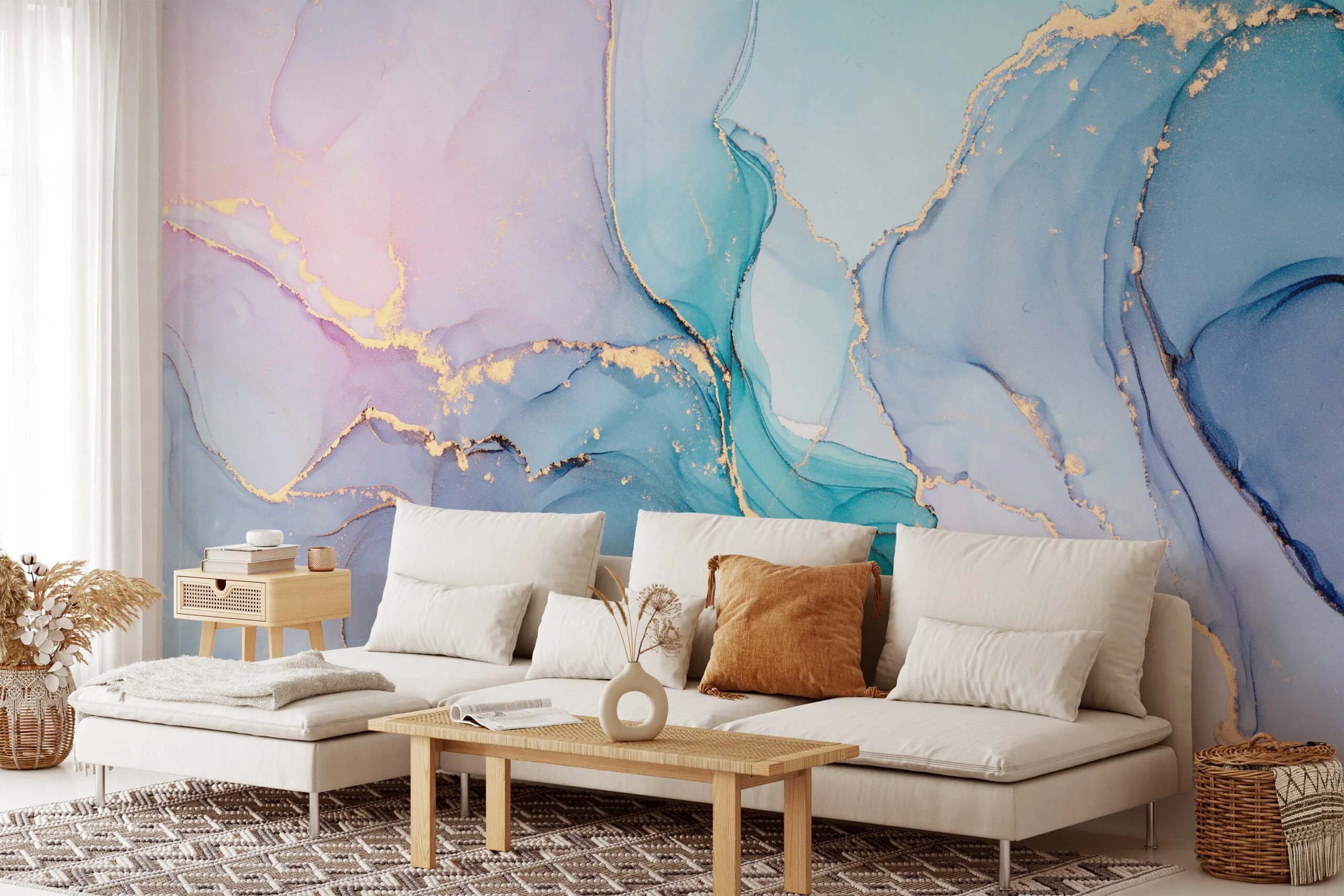 Dreamy and Serene Colorful Pastel Ink Art Wallpaper for a Whimsical and Calming Home Decor