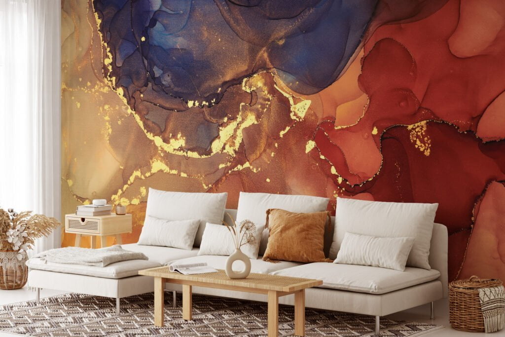 Revitalize your walls with the captivating charm of our Colorful Orange Marble Texture Wallpaper
