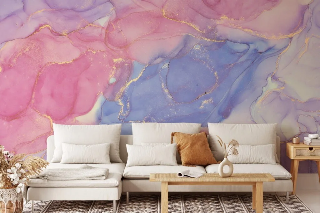 Dynamic and Multicolored Marble Effect Wallpaper for a Striking and Contemporary Home Ambiance