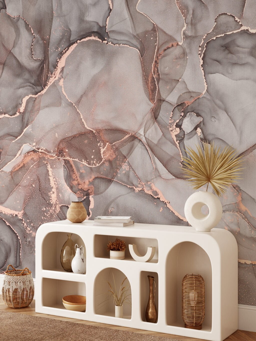 Elegant and Subtle Mixed Nude Colored Marble Texture Wallpaper for a Timeless and Sophisticated Home Decor