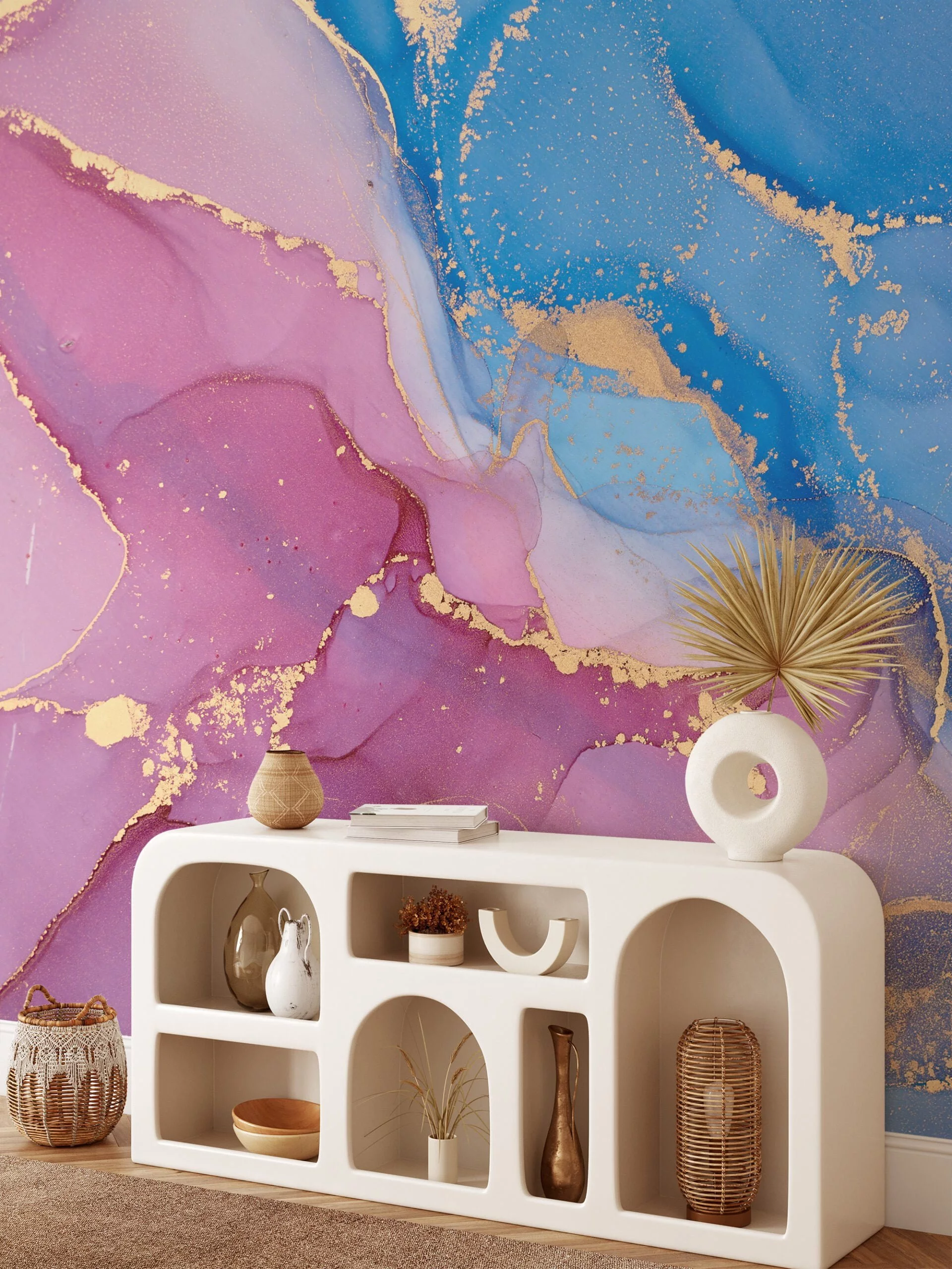 Serene and Delicate Pink and Blue Marble Texture Wallpaper for a Tranquil and Contemporary Home Decor