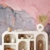 Elegant and Striking Pink and Dark Grey Marble Effect Wallpaper for a Contemporary and Refined Home Decor