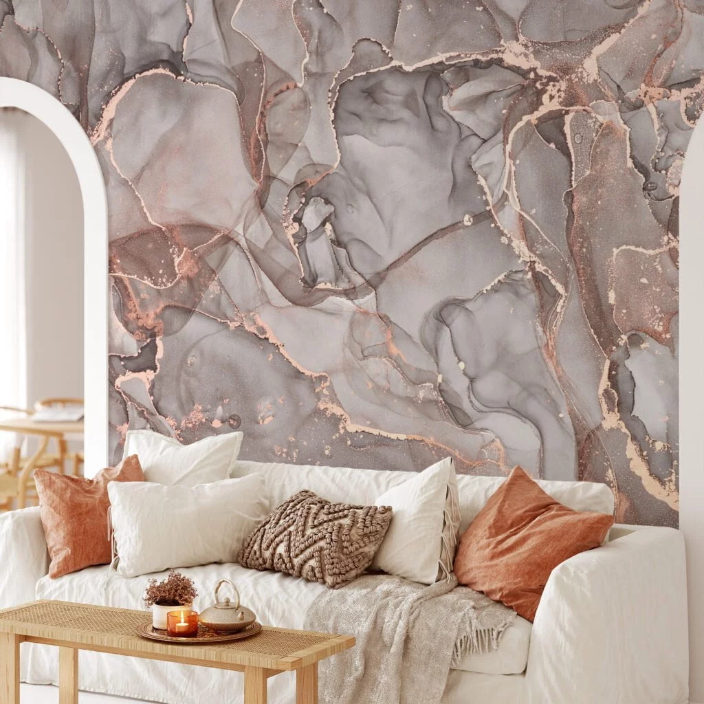 Elegant and Subtle Mixed Nude Colored Marble Texture Wallpaper for a Timeless and Sophisticated Home Decor