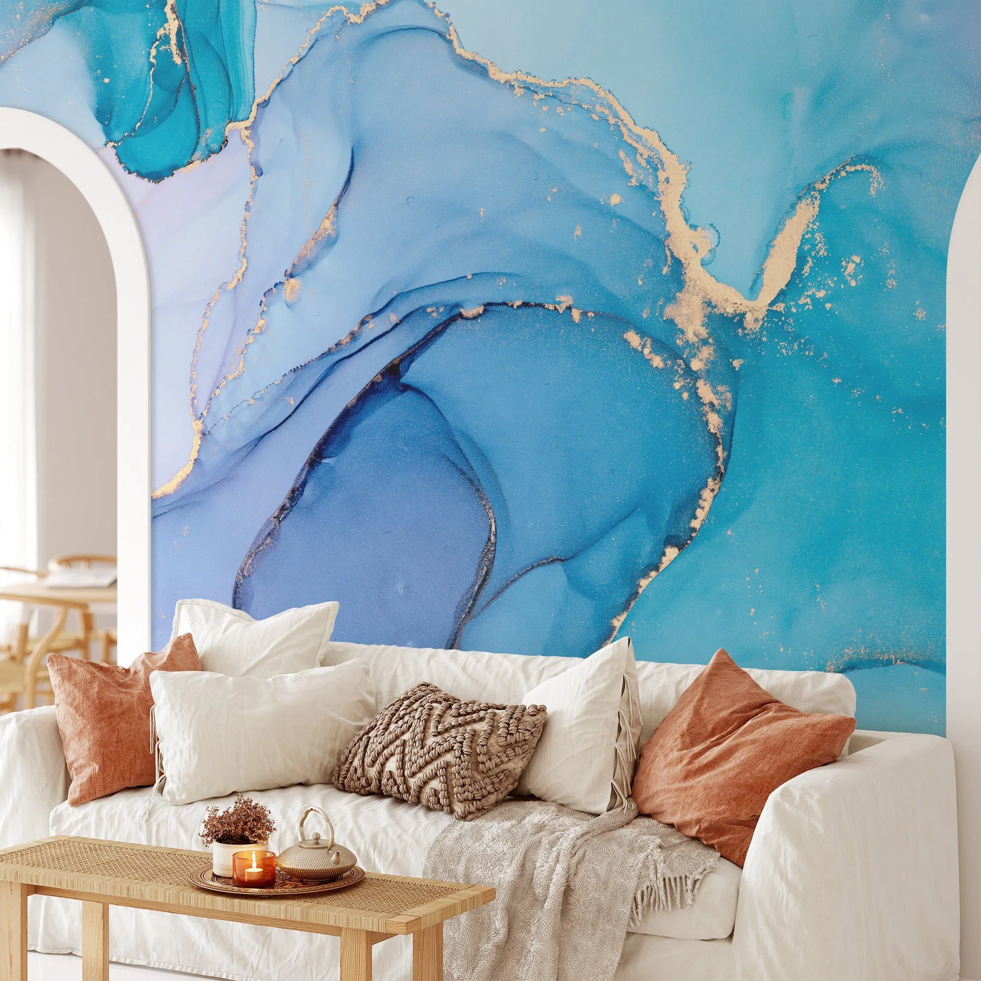 Captivating and Multicolored Blue Marble Texture Wallpaper for an Artistic and Striking Home Ambiance