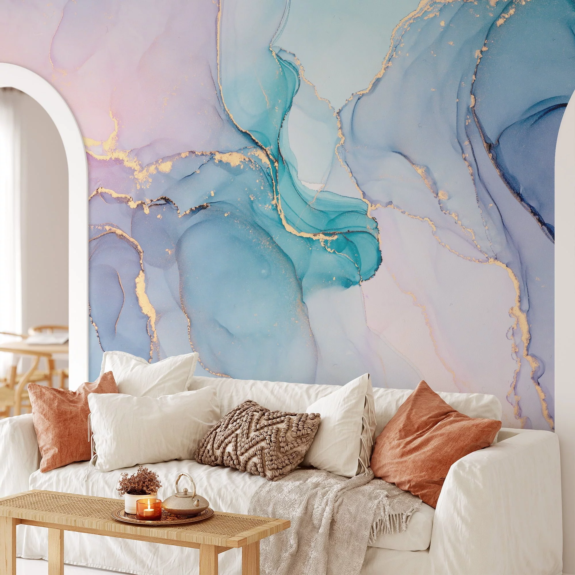 Dreamy and Serene Colorful Pastel Ink Art Wallpaper for a Whimsical and Calming Home Decor