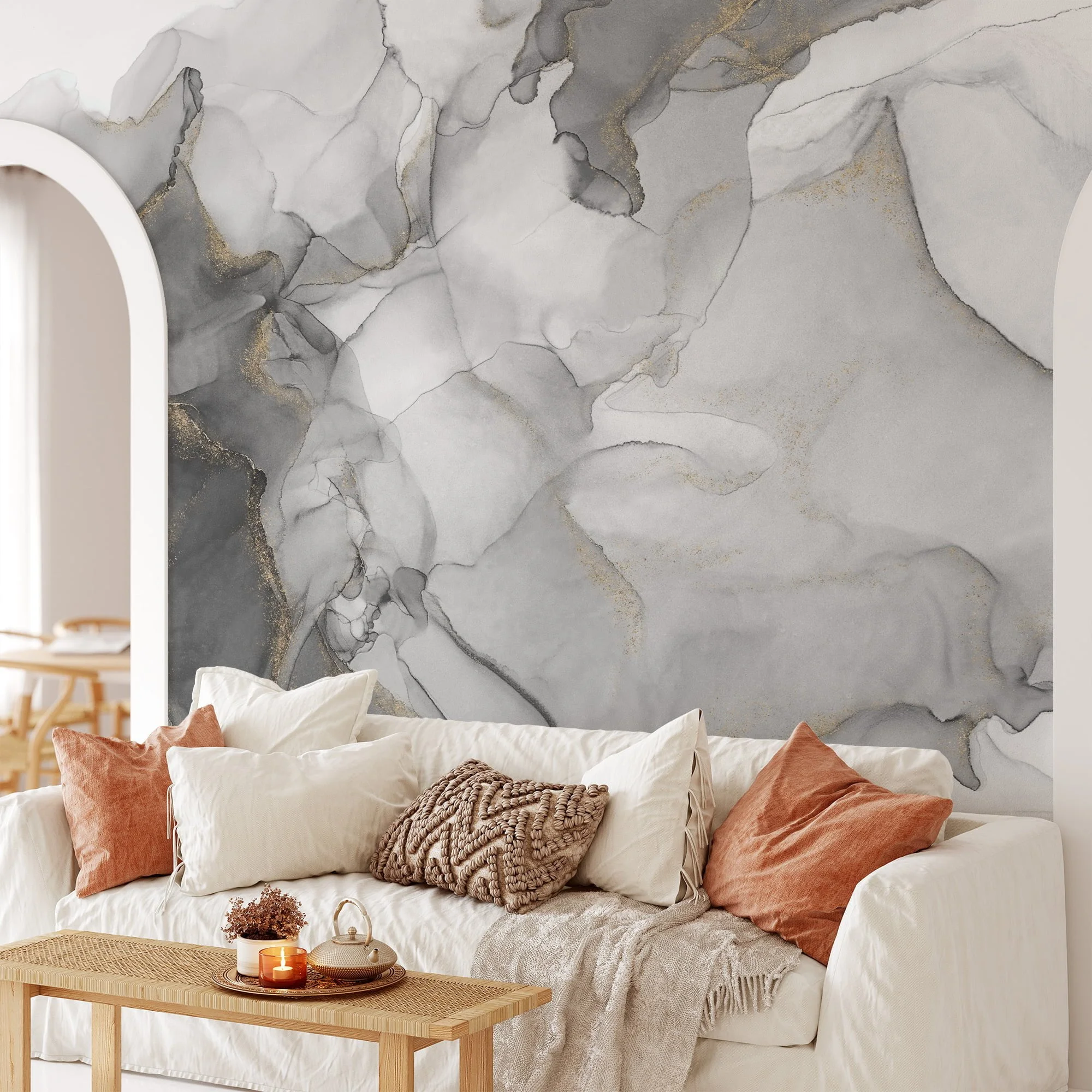 Soothing and Subtle Shades of Grey Ink and Fluid Art Wallpaper for a Serene and Contemporary Home Ambience