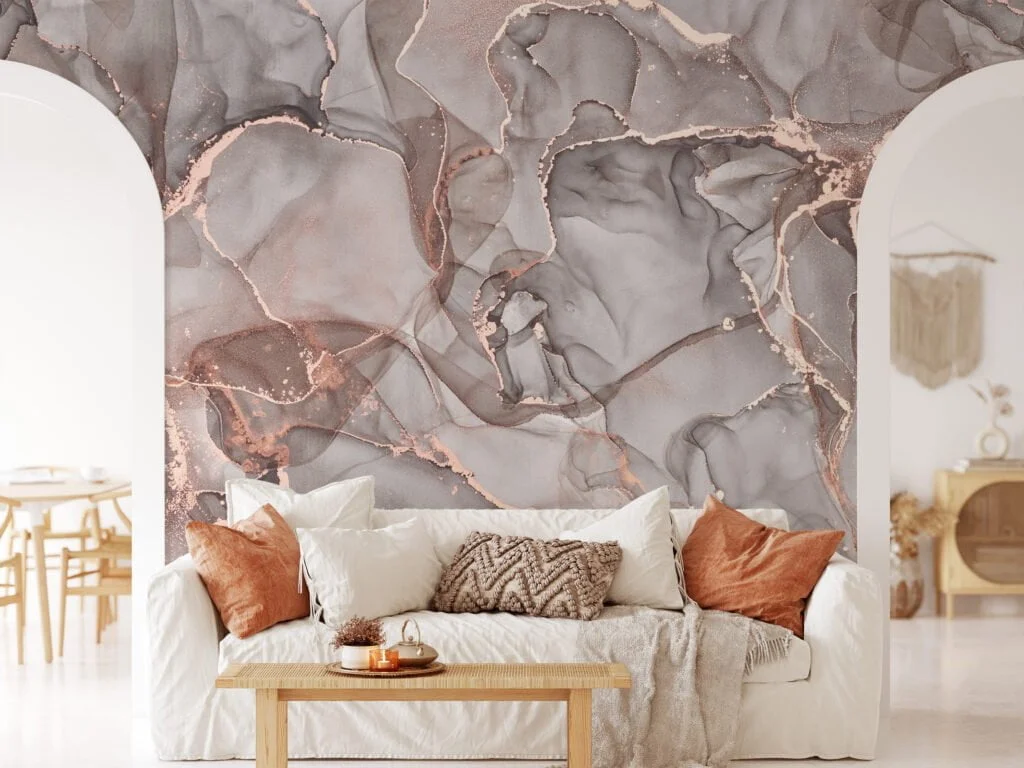 Elegant and Subtle Mixed Nude Colored Marble Texture Wallpaper for a Timeless and Sophisticated Home Decor