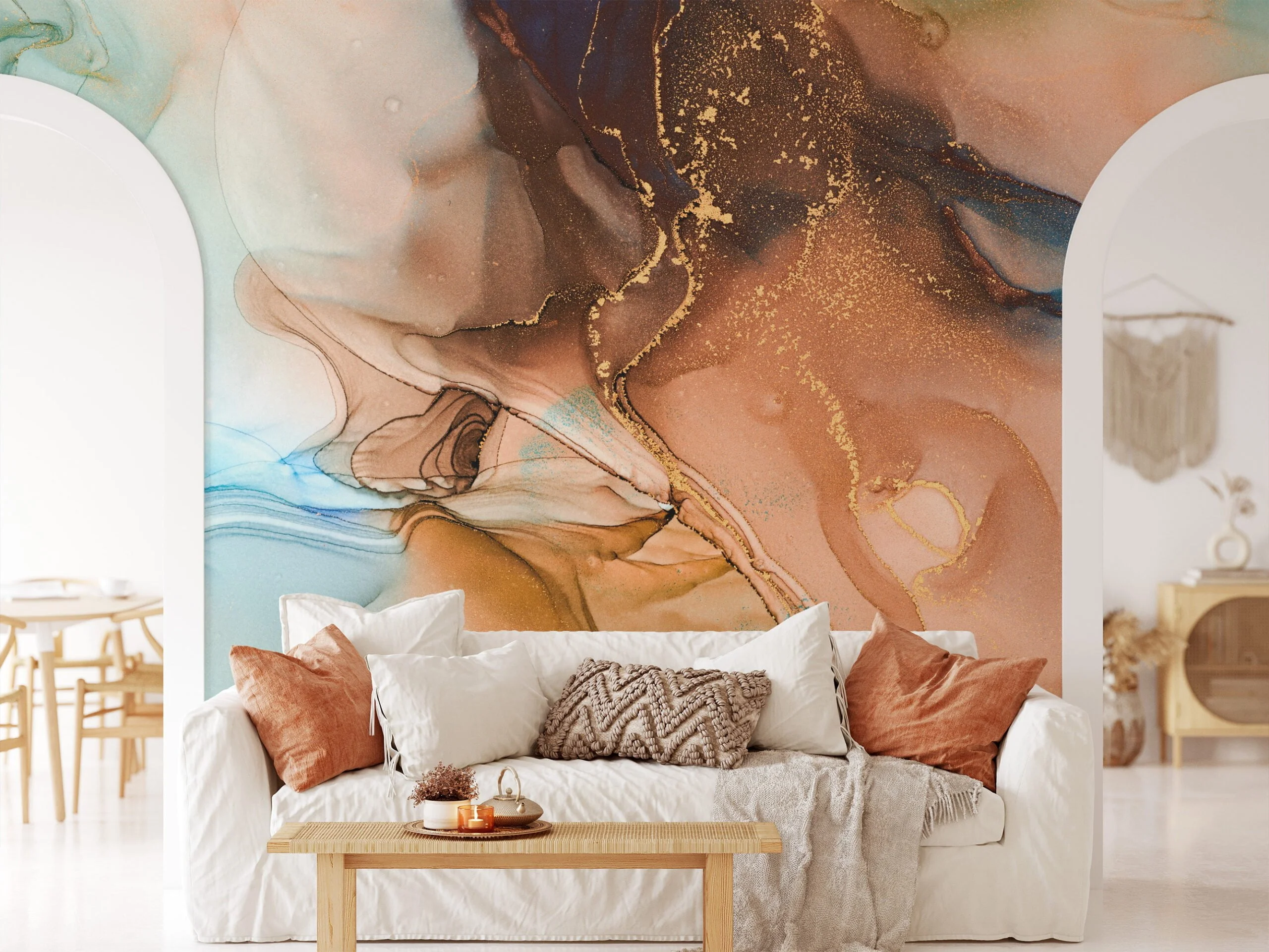 Bold and Contrasting Orange and Blue Ink Art Wallpaper for an Eye-Catching and Artistic Home Decor