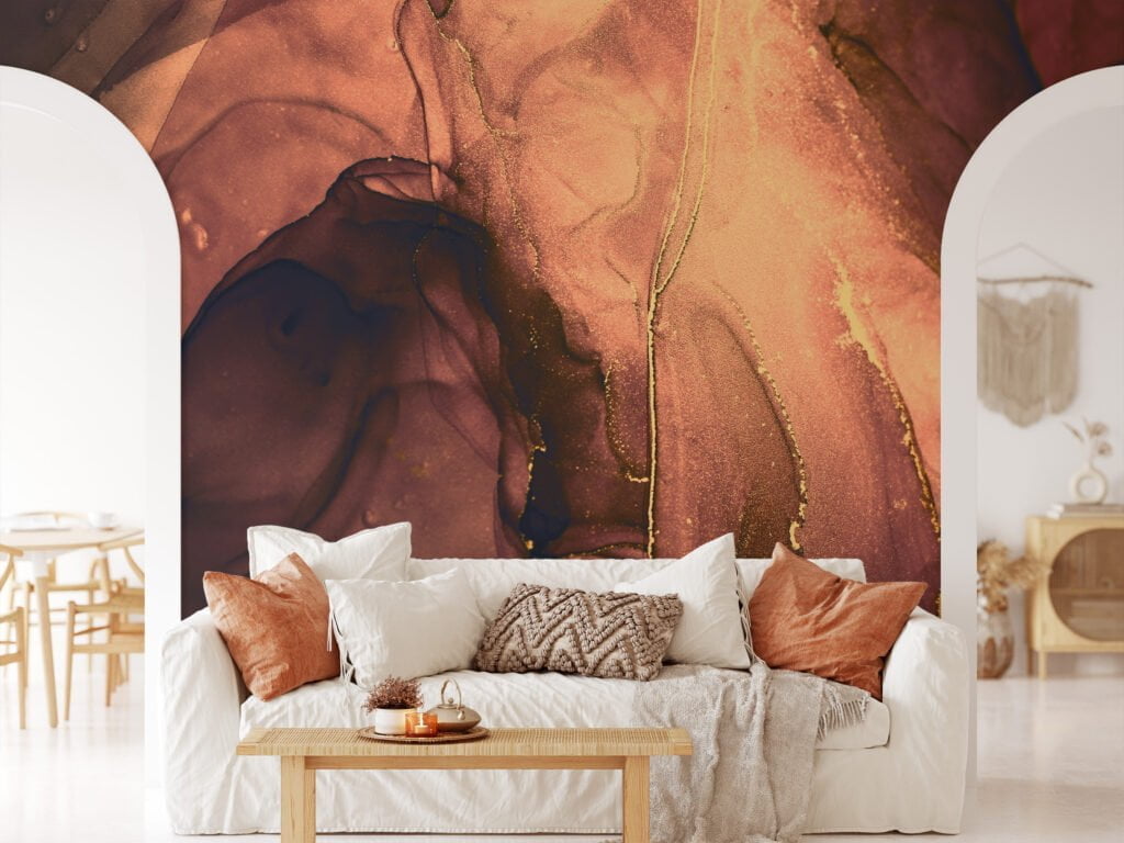 Cozy and Inviting Warm-Toned Stone Effect Marble Wallpaper for a Rustic and Elegant Home Decor