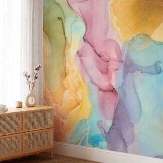 Vibrant Rainbow Colors Ink and Fluid Art Wallpaper for a Playful and Lively Home Decor with an Artistic Flair