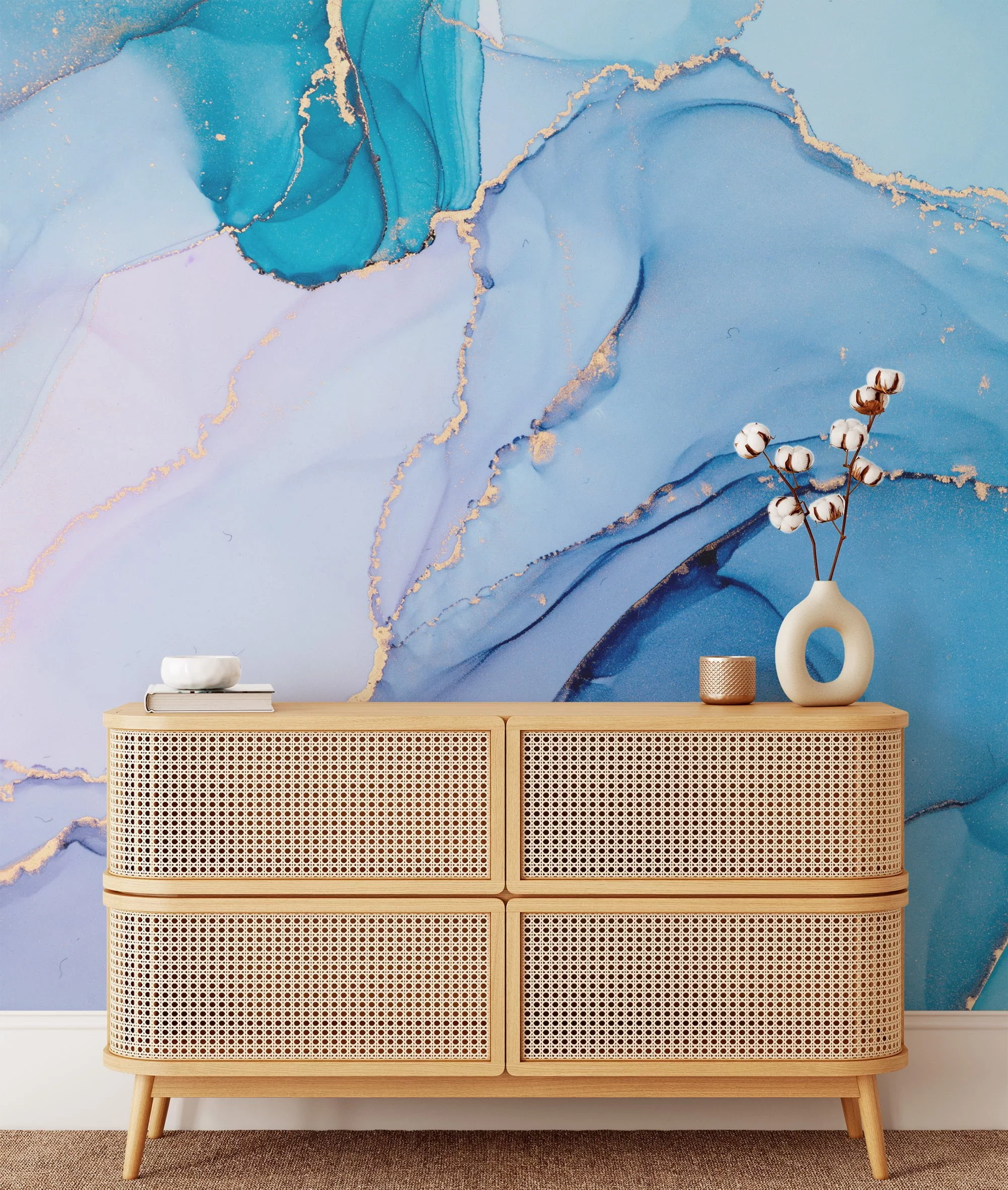 Captivating and Multicolored Blue Marble Texture Wallpaper for an Artistic and Striking Home Ambiance