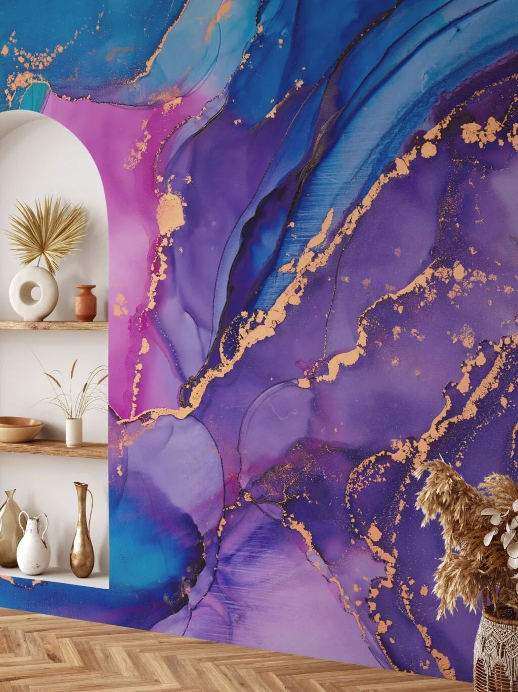 Indulge in the vibrant and captivating beauty of our Colorful Ink Painting Wallpaper