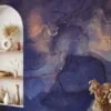 Transform your space with the enchanting allure of our Dreamy Dark Purple Ink Art Wallpaper