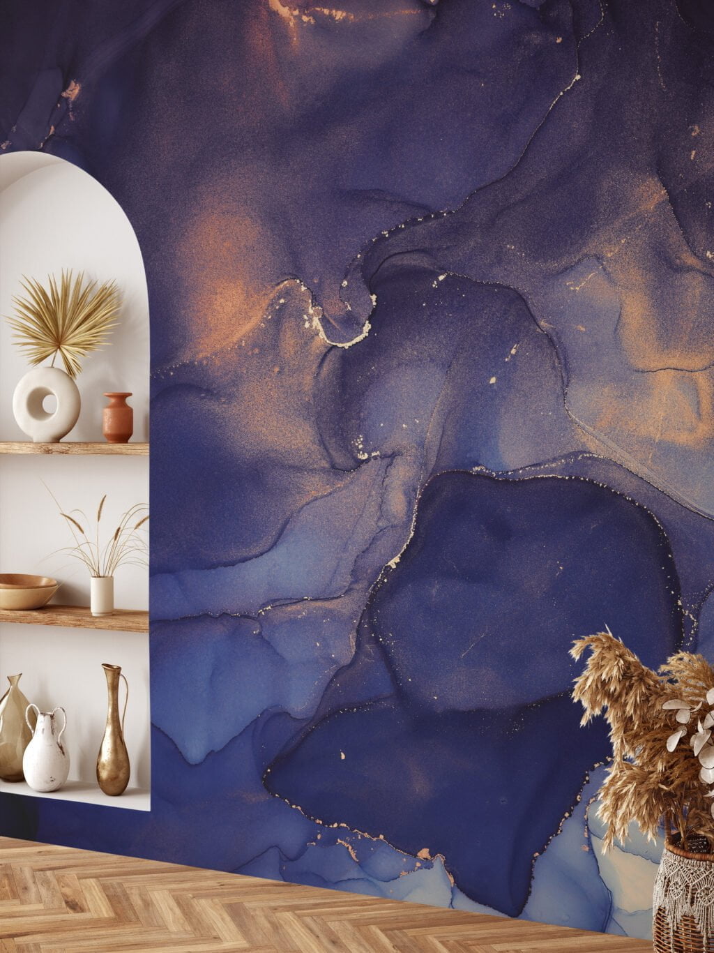 Transform your space with the enchanting allure of our Dreamy Dark Purple Ink Art Wallpaper