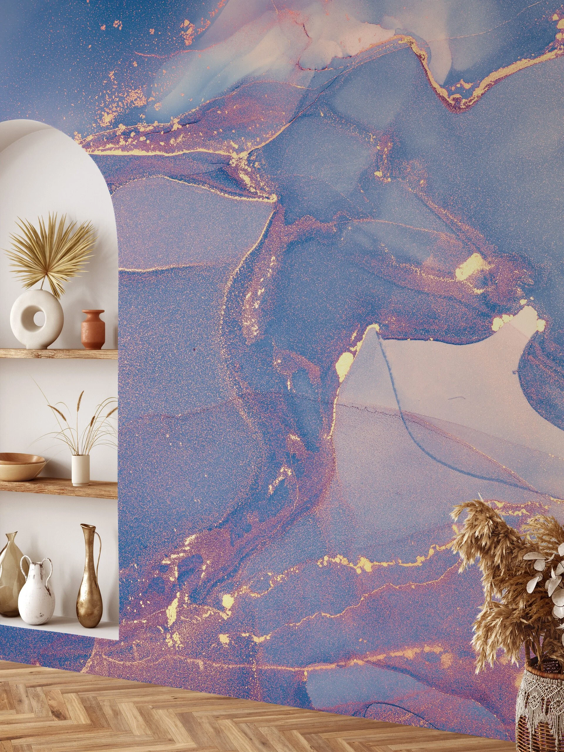 Enchanting and Serene Dreamy Blue Colored Marble Texture Wallpaper for a Tranquil and Elegant Home Decor