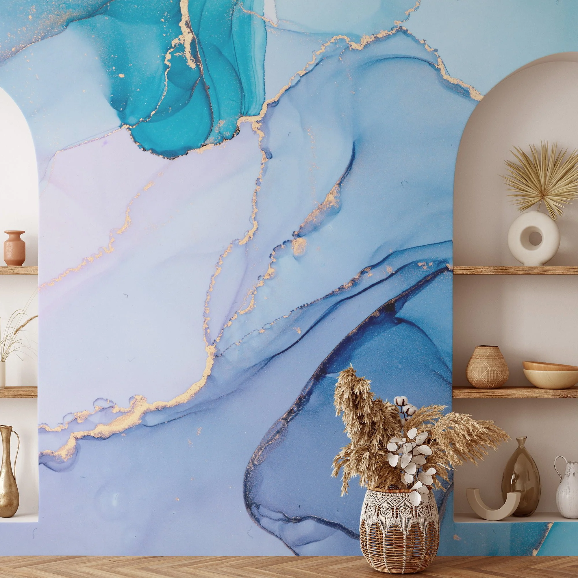 Captivating and Multicolored Blue Marble Texture Wallpaper for an Artistic and Striking Home Ambiance